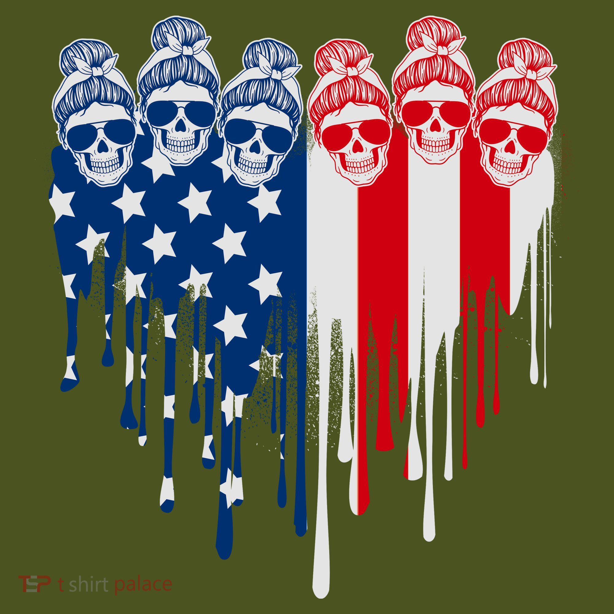 Messy Bun Skulls USA American Flag Painted Heart Mousepad