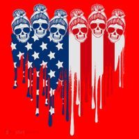 Messy Bun Skulls USA American Flag Painted Heart Santa Hat thumb 1