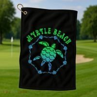 Myrtle Beach T Retro Tribal Turtle Gift Golf Towel thumb 1