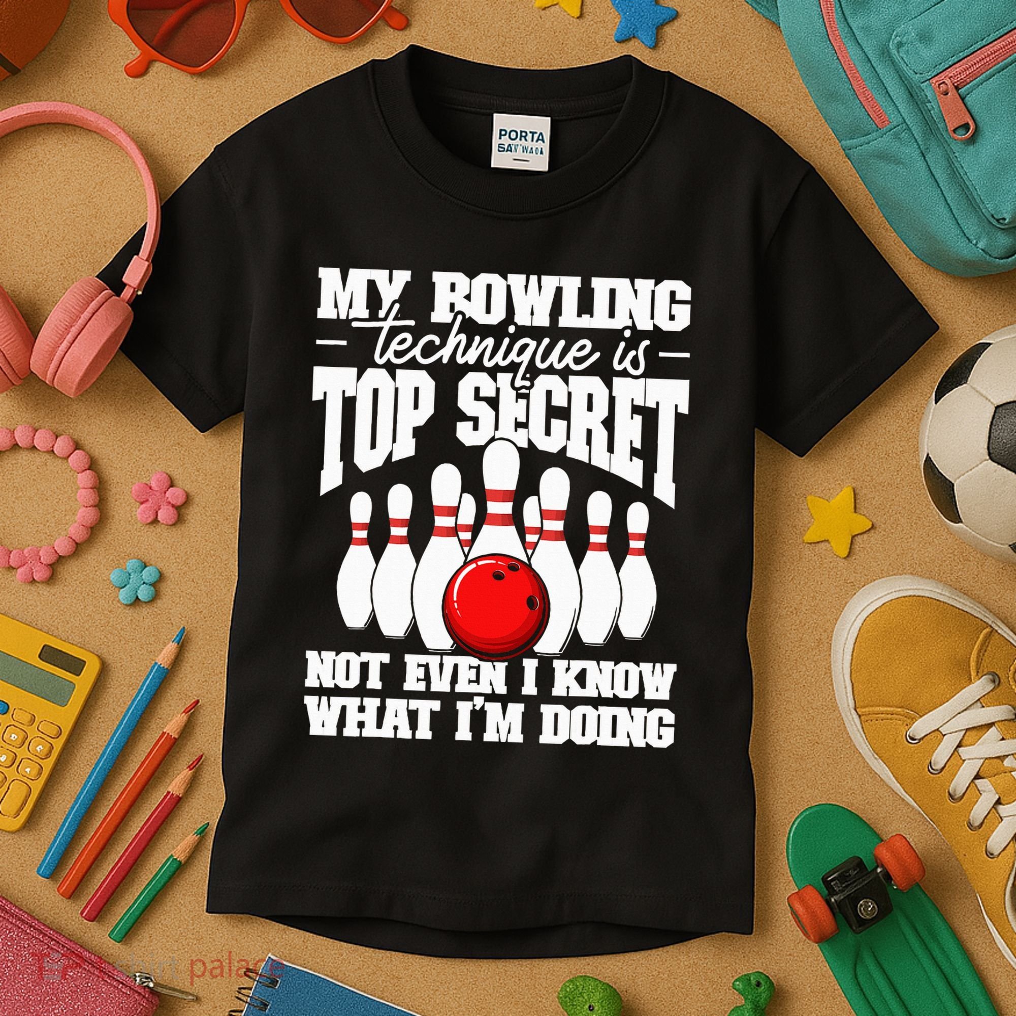 My Bowling Technique Is Top Secret Funny Bowling Bowler Kids T-Shirt