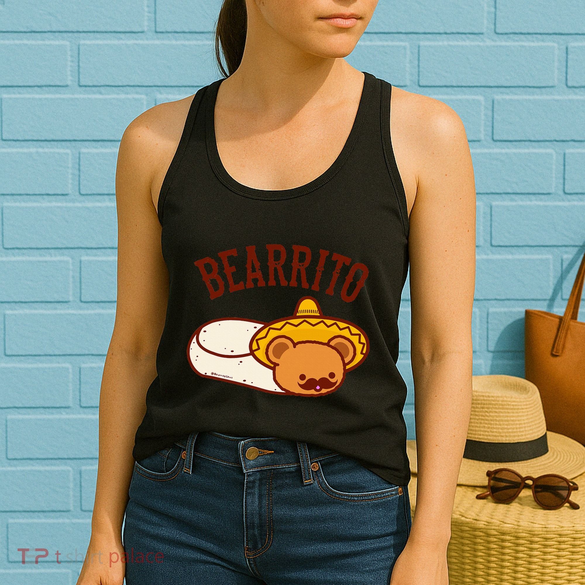 Mexican Bearrito Teddy Bear Burrito With Mustache Women's Tank Top