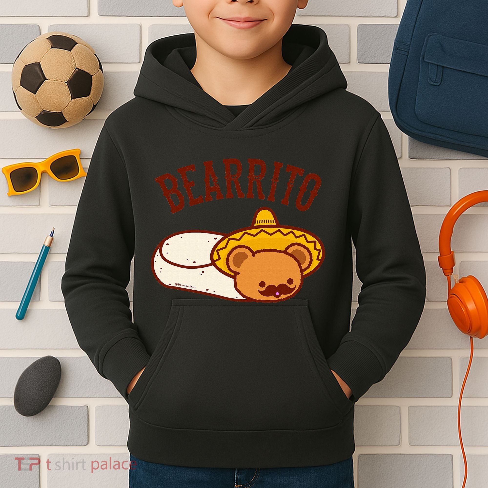 Mexican Bearrito Teddy Bear Burrito With Mustache Kids Hoodie