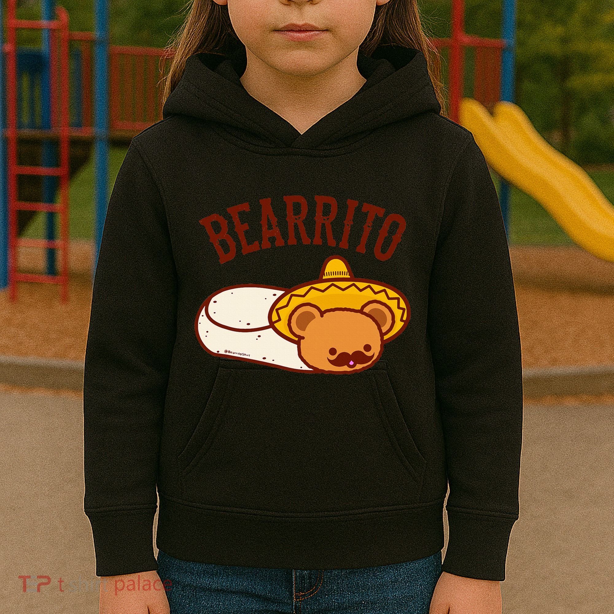Mexican Bearrito Teddy Bear Burrito With Mustache Kids Hoodie