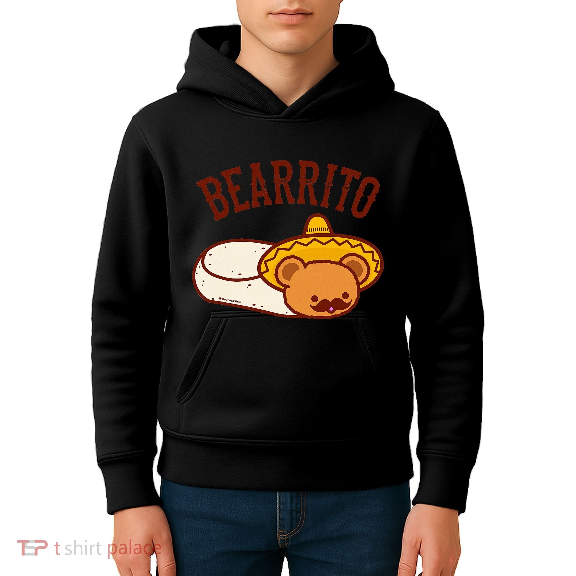Mexican Bearrito Teddy Bear Burrito With Mustache Kids Hoodie