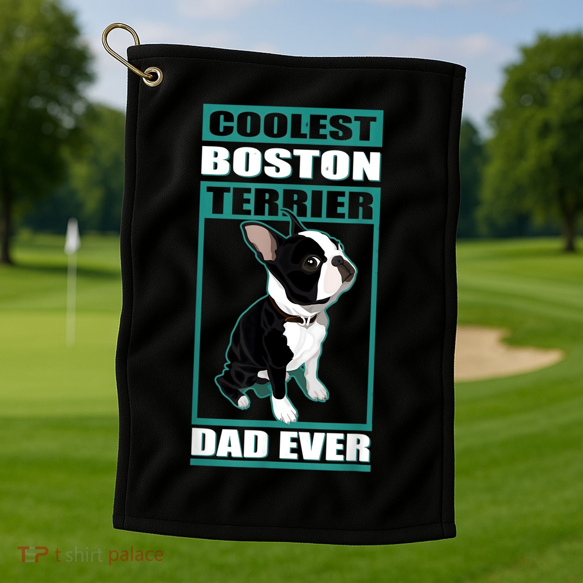 Men Boston Terrier Dad Dog Owner Boston Terrier Golf Towel