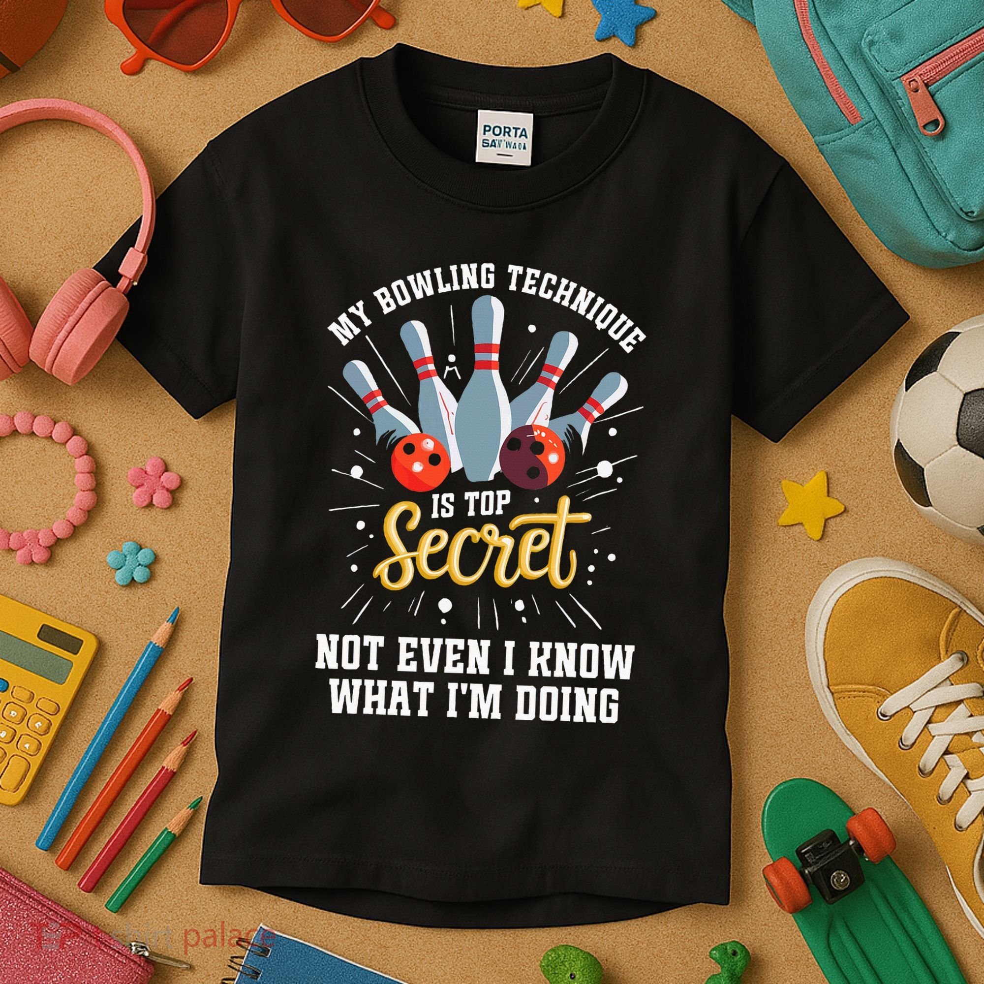My Bowling Technique Is Top Secret Funny Bowling Bowler Kids T-Shirt