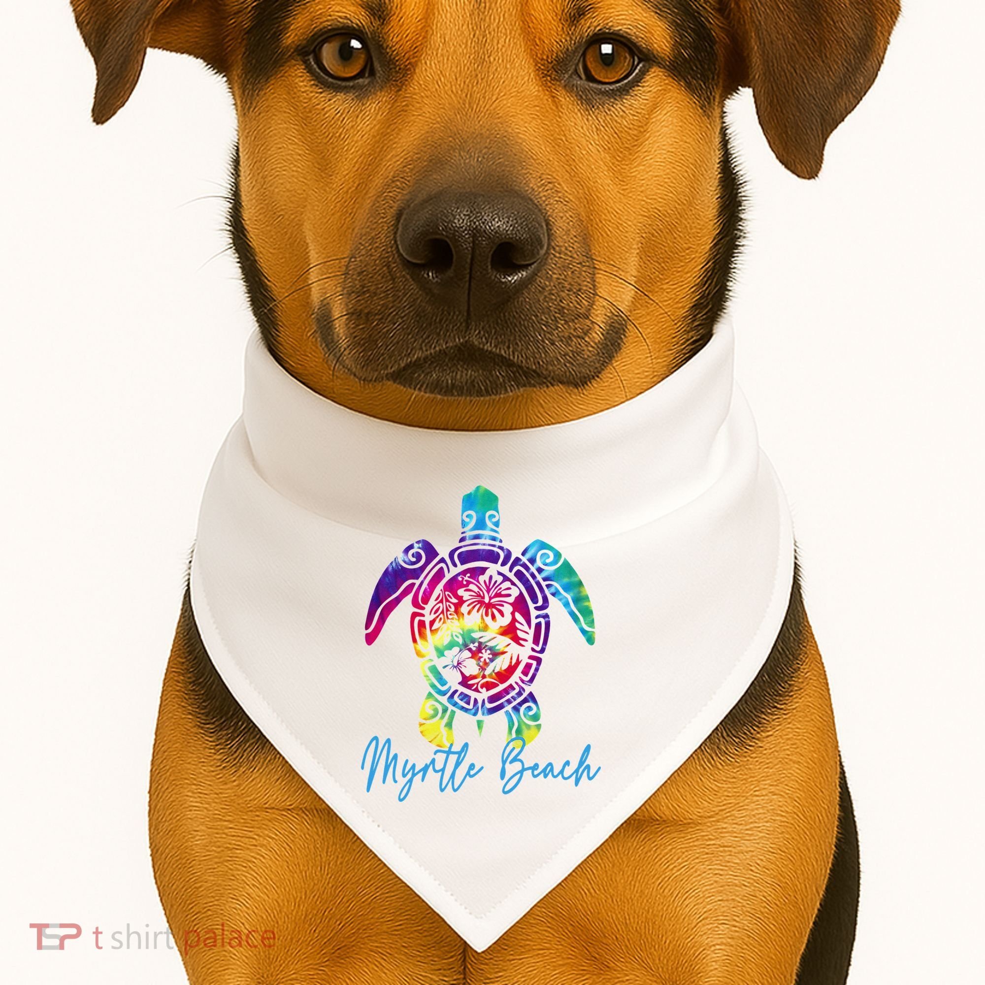 Myrtle Beach Tie Dye Sea Turtle Matching Family Vacation USA-Made Doggie Bandana