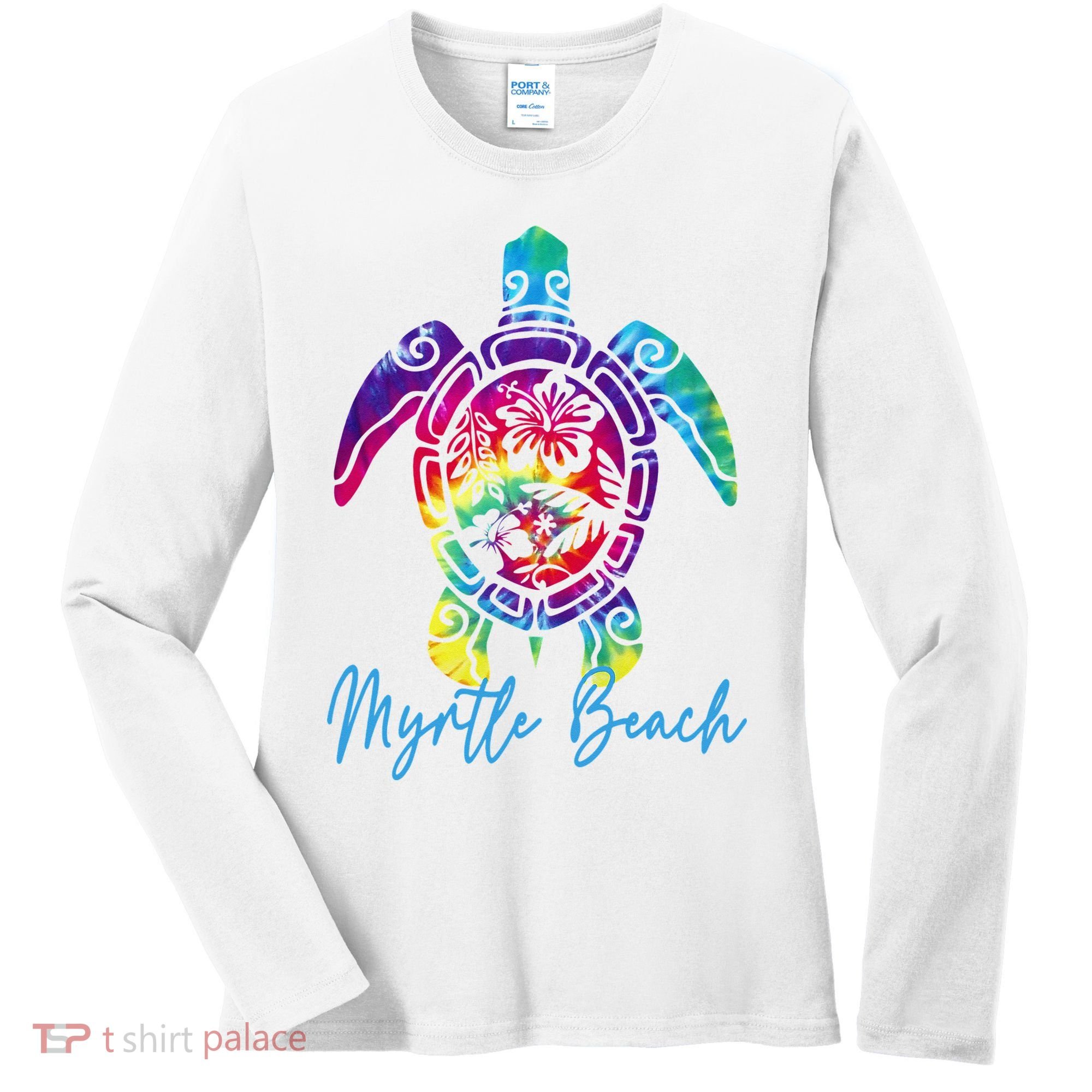 Myrtle Beach Tie Dye Sea Turtle Matching Family Vacation Women's Long Sleeve Shirt