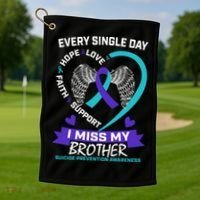 Miss Brother Teal Purple Suicide Awareness Prevention Heart Cool Gift Golf Towel thumb 1