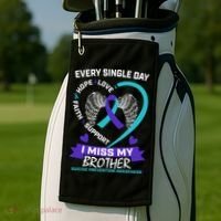 Miss Brother Teal Purple Suicide Awareness Prevention Heart Cool Gift Golf Towel thumb 2