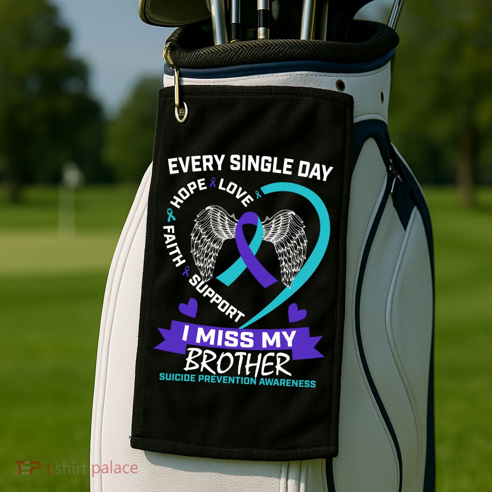 Miss Brother Teal Purple Suicide Awareness Prevention Heart Cool Gift Golf Towel