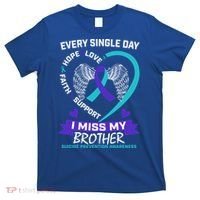 Miss Brother Teal Purple Suicide Awareness Prevention Heart Cool Gift T-Shirt thumb 0