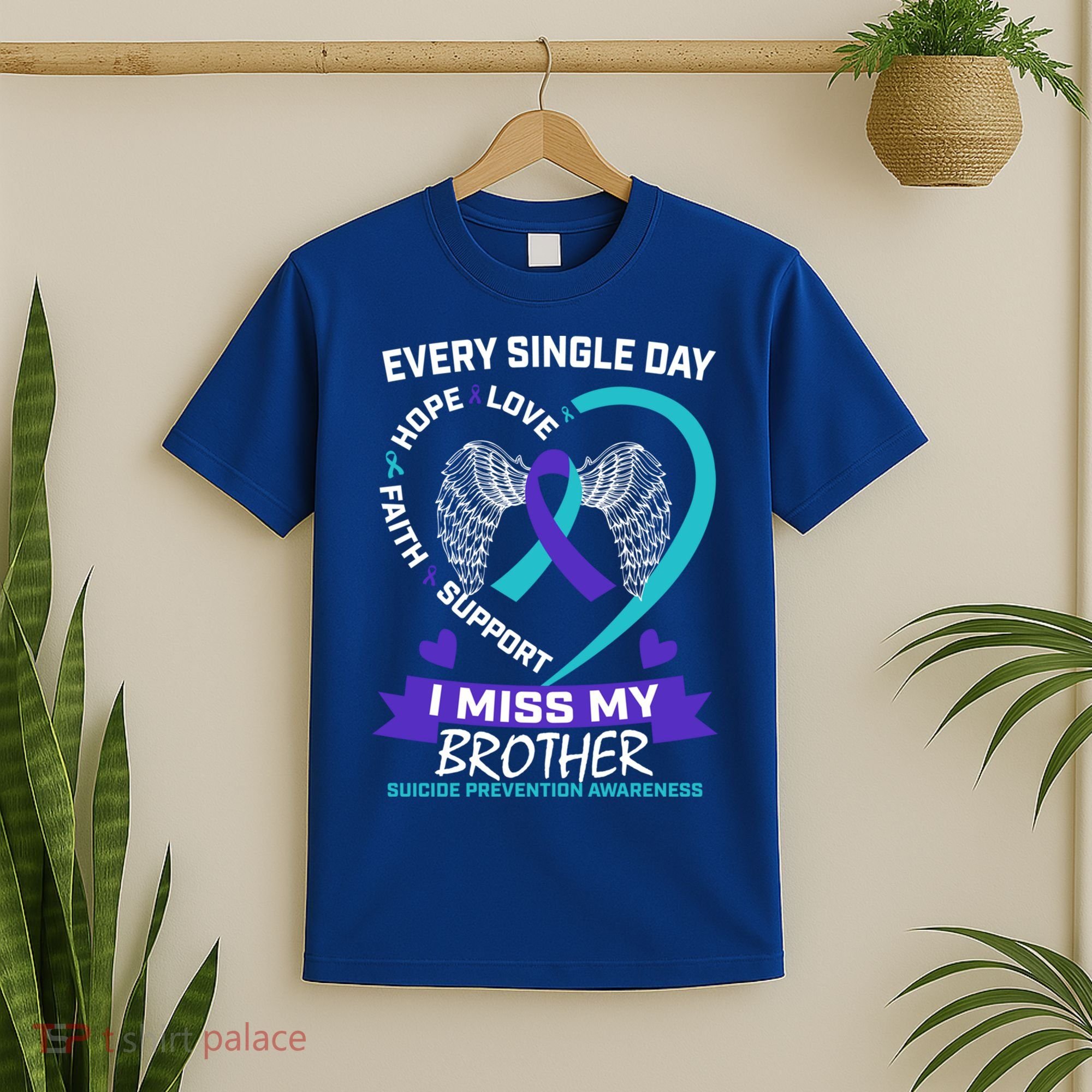 Miss Brother Teal Purple Suicide Awareness Prevention Heart Cool Gift T-Shirt