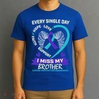 Miss Brother Teal Purple Suicide Awareness Prevention Heart Cool Gift T-Shirt thumb 3