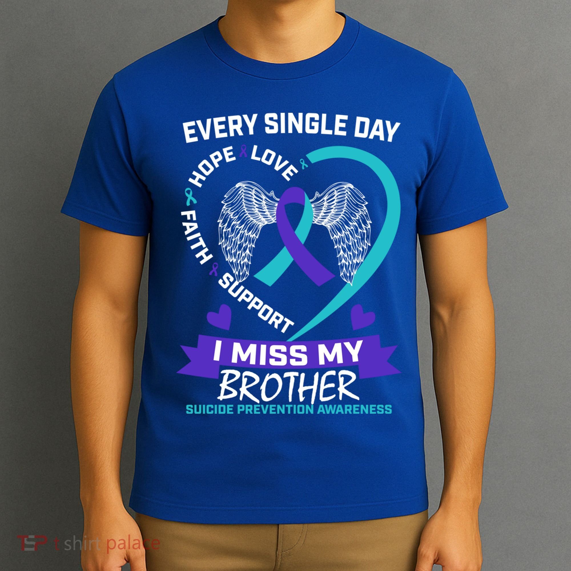 Miss Brother Teal Purple Suicide Awareness Prevention Heart Cool Gift T-Shirt