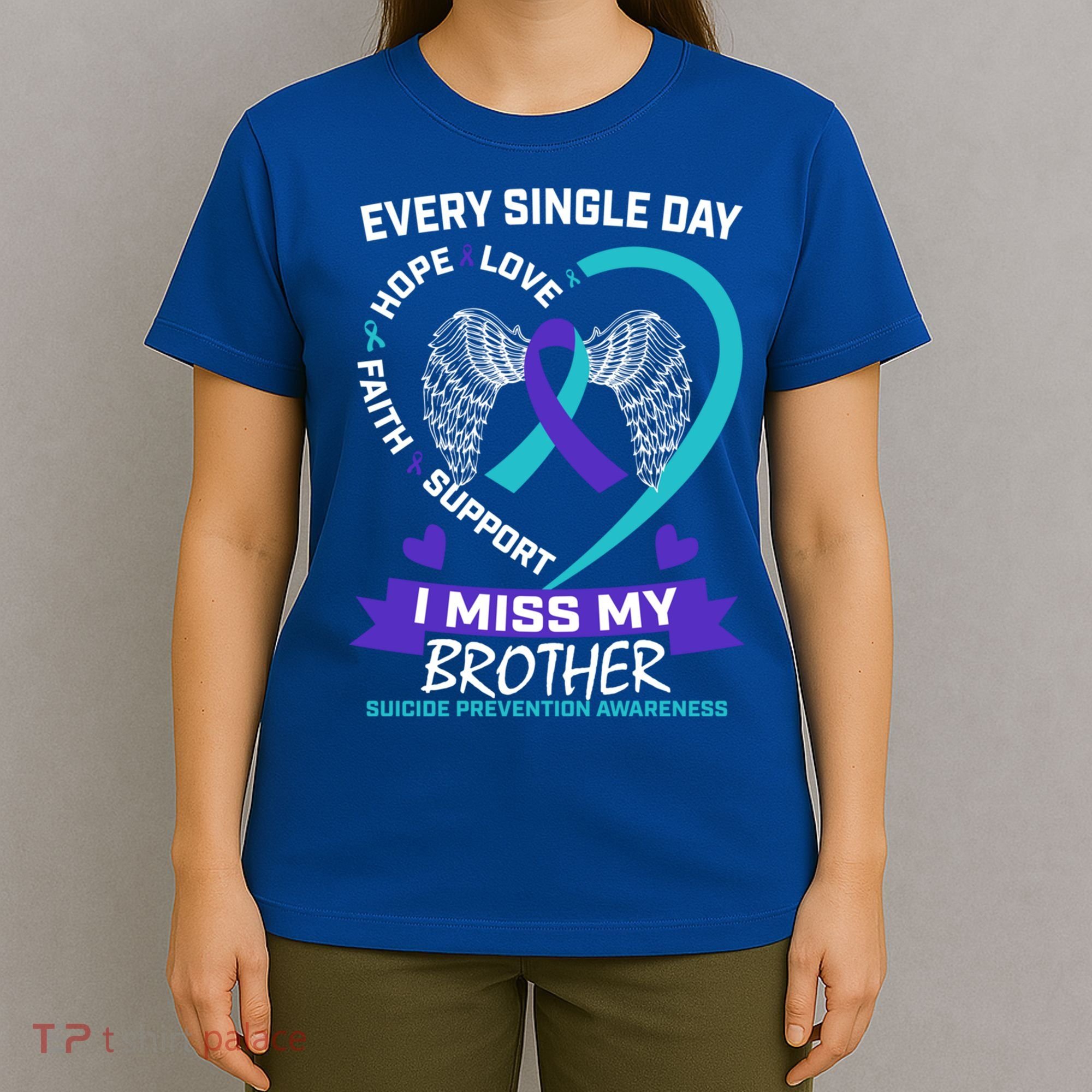Miss Brother Teal Purple Suicide Awareness Prevention Heart Cool Gift T-Shirt