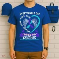 Miss Brother Teal Purple Suicide Awareness Prevention Heart Cool Gift T-Shirt thumb 6