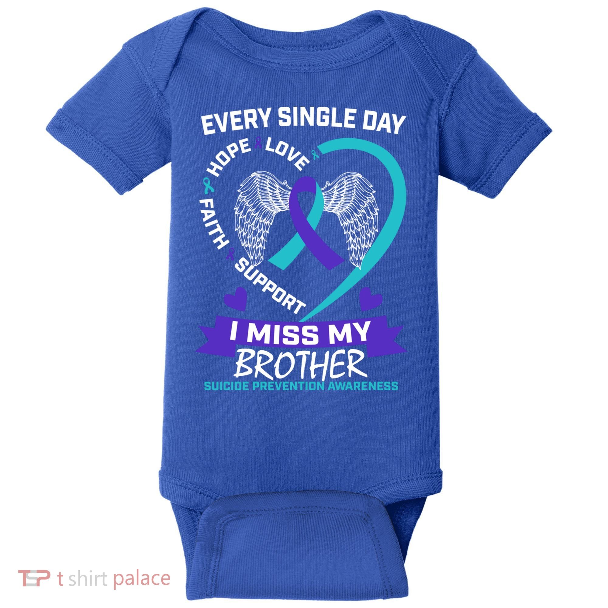 Miss Brother Teal Purple Suicide Awareness Prevention Heart Cool Gift Baby Bodysuit