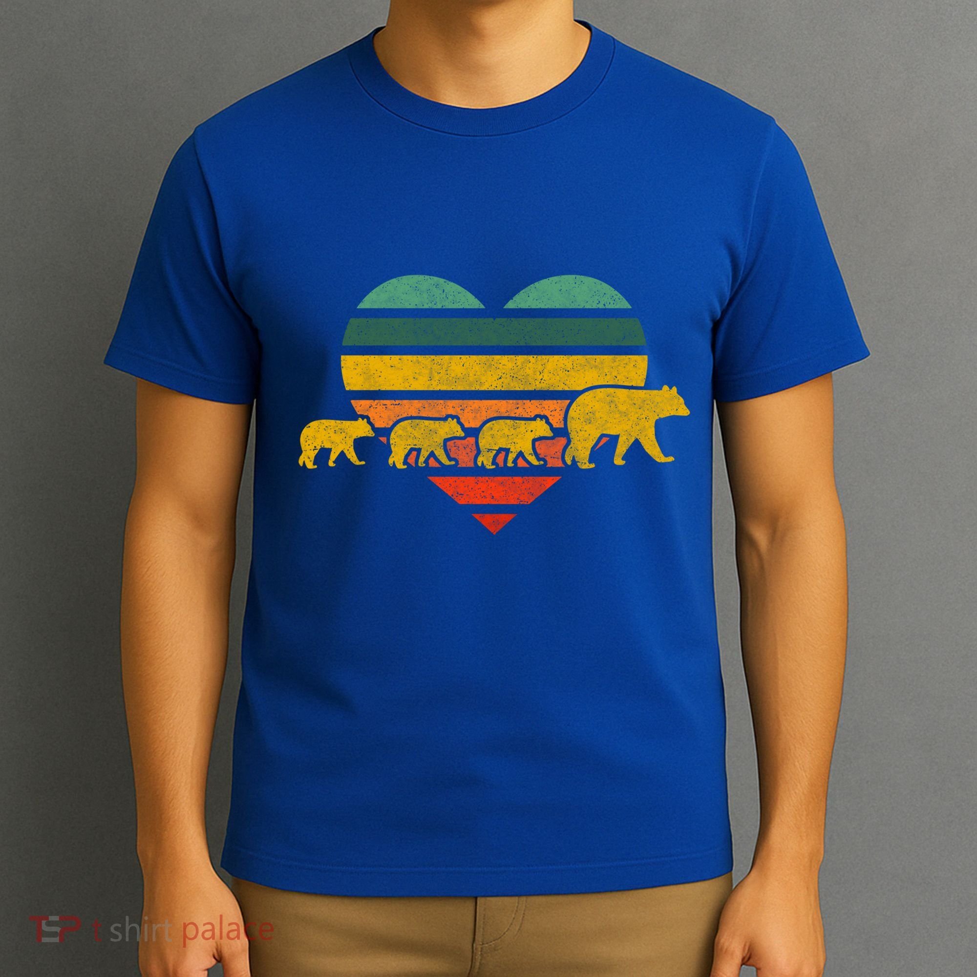 Mama Bear Three Cubs Retro Heart Mothers Day Gift Funny Gift T-Shirt