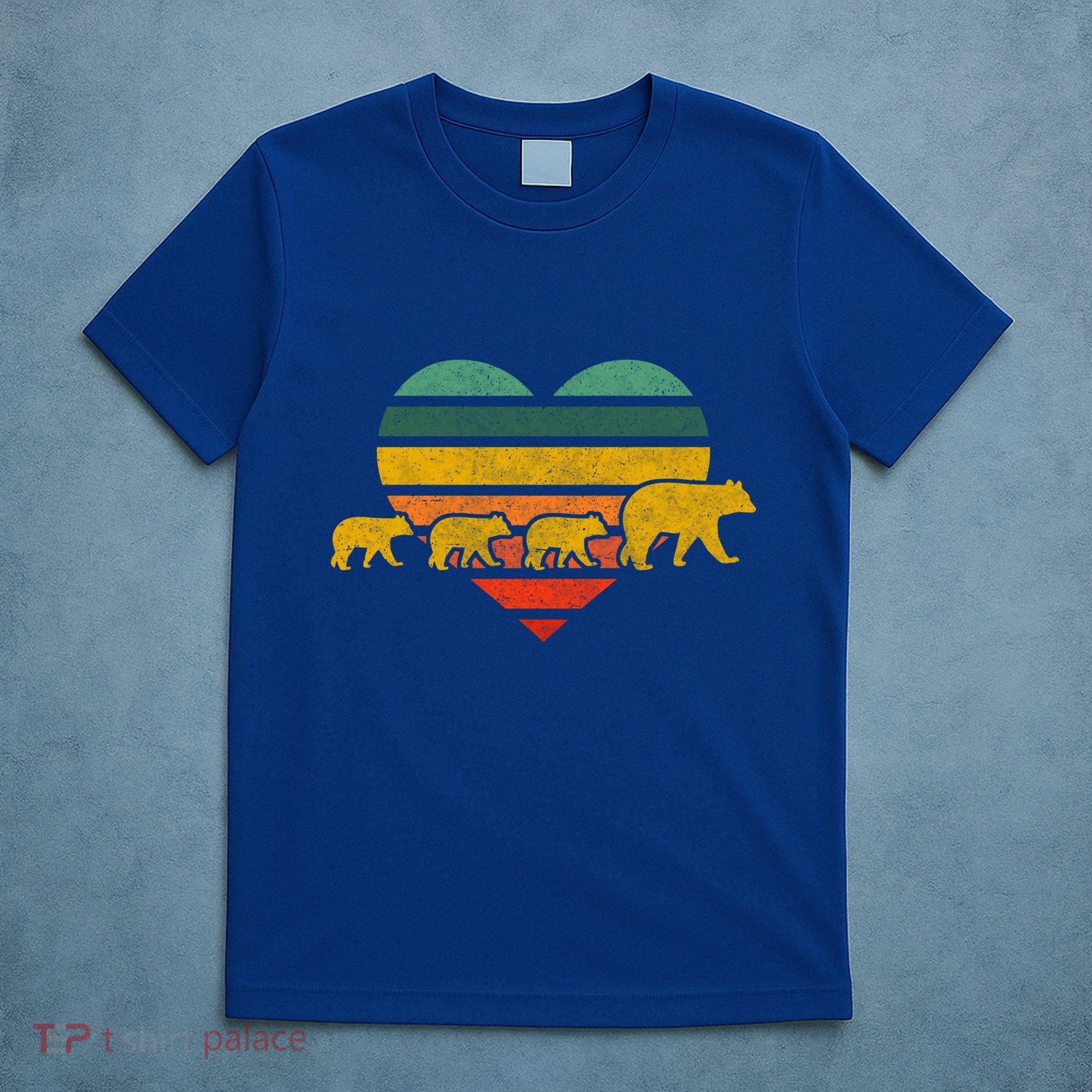 Mama Bear Three Cubs Retro Heart Mothers Day Gift Funny Gift T-Shirt