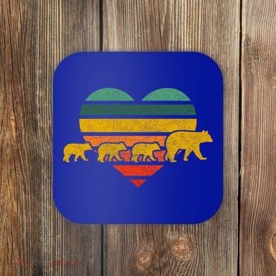 Mama Bear Three Cubs Retro Heart Mothers Day Gift Funny Gift Coaster