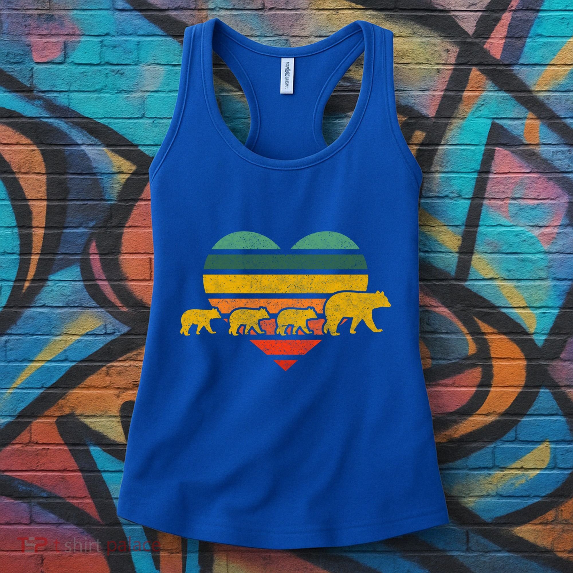 Mama Bear Three Cubs Retro Heart Mothers Day Gift Funny Gift Women's Tank Top