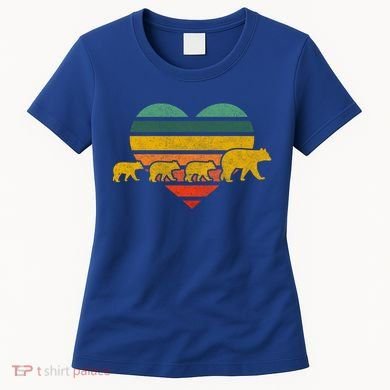 Mama Bear Three Cubs Retro Heart Mothers Day Gift Funny Gift Women's T-Shirt