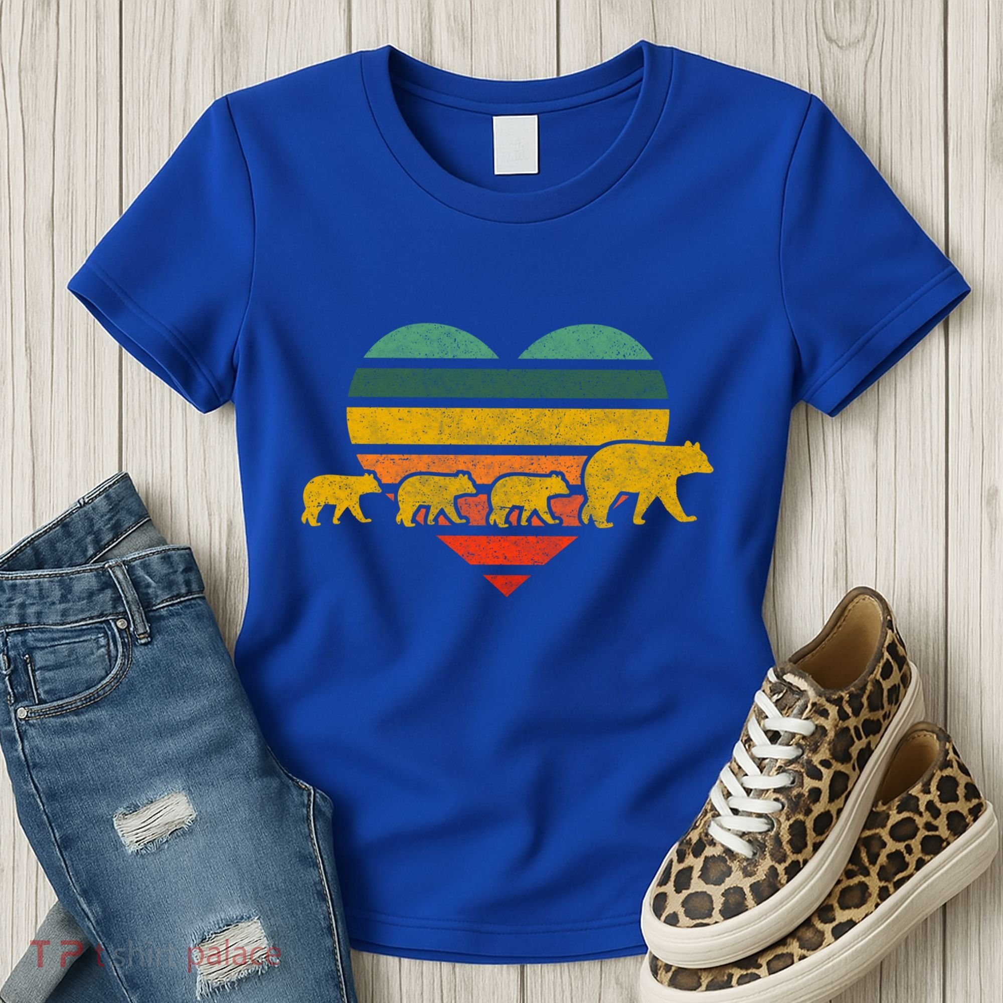 Mama Bear Three Cubs Retro Heart Mothers Day Gift Funny Gift Women's T-Shirt