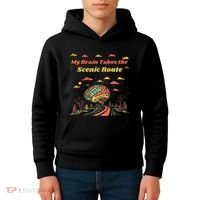 My Brain Takes The Scenic Route Kids Hoodie thumb 4