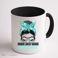 Messy Bun Teal Ribbon Ovarian Cancer Warrior Unbreakable Funny Gift Coffee Mug thumb 1