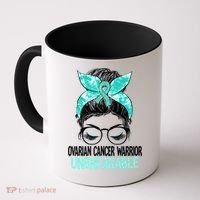 Messy Bun Teal Ribbon Ovarian Cancer Warrior Unbreakable Funny Gift Coffee Mug thumb 0