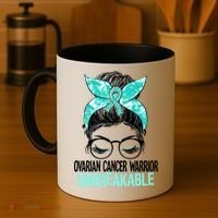 Messy Bun Teal Ribbon Ovarian Cancer Warrior Unbreakable Funny Gift Coffee Mug thumb 4