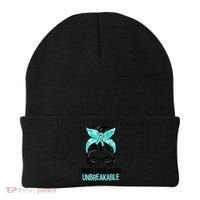 Messy Bun Teal Ribbon Ovarian Cancer Warrior Unbreakable Funny Gift Beanie thumb 0