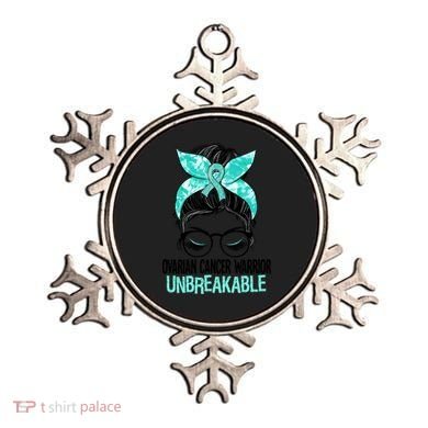 Messy Bun Teal Ribbon Ovarian Cancer Warrior Unbreakable Funny Gift Ornament