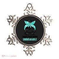 Messy Bun Teal Ribbon Ovarian Cancer Warrior Unbreakable Funny Gift Ornament thumb 0