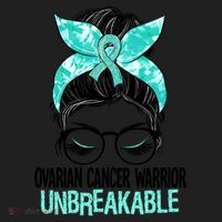 Messy Bun Teal Ribbon Ovarian Cancer Warrior Unbreakable Funny Gift Hat thumb 2