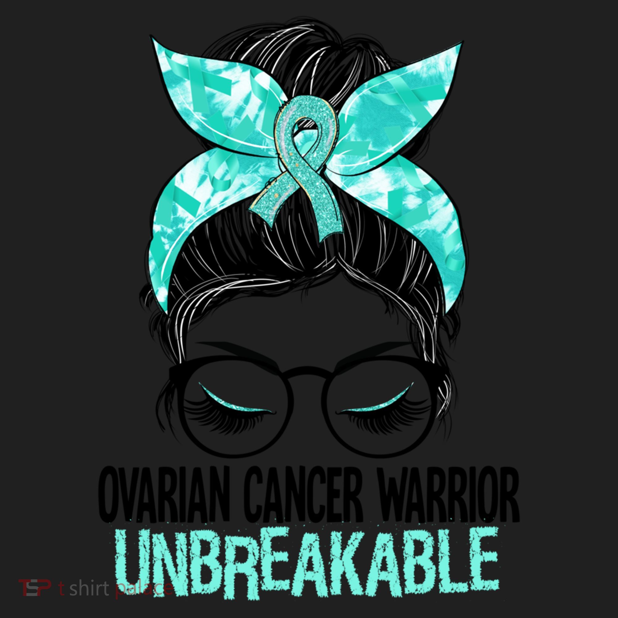 Messy Bun Teal Ribbon Ovarian Cancer Warrior Unbreakable Funny Gift Hat