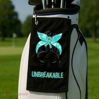 Messy Bun Teal Ribbon Ovarian Cancer Warrior Unbreakable Funny Gift Golf Towel thumb 2