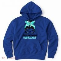 Messy Bun Teal Ribbon Ovarian Cancer Warrior Unbreakable Funny Gift Hoodie thumb 0