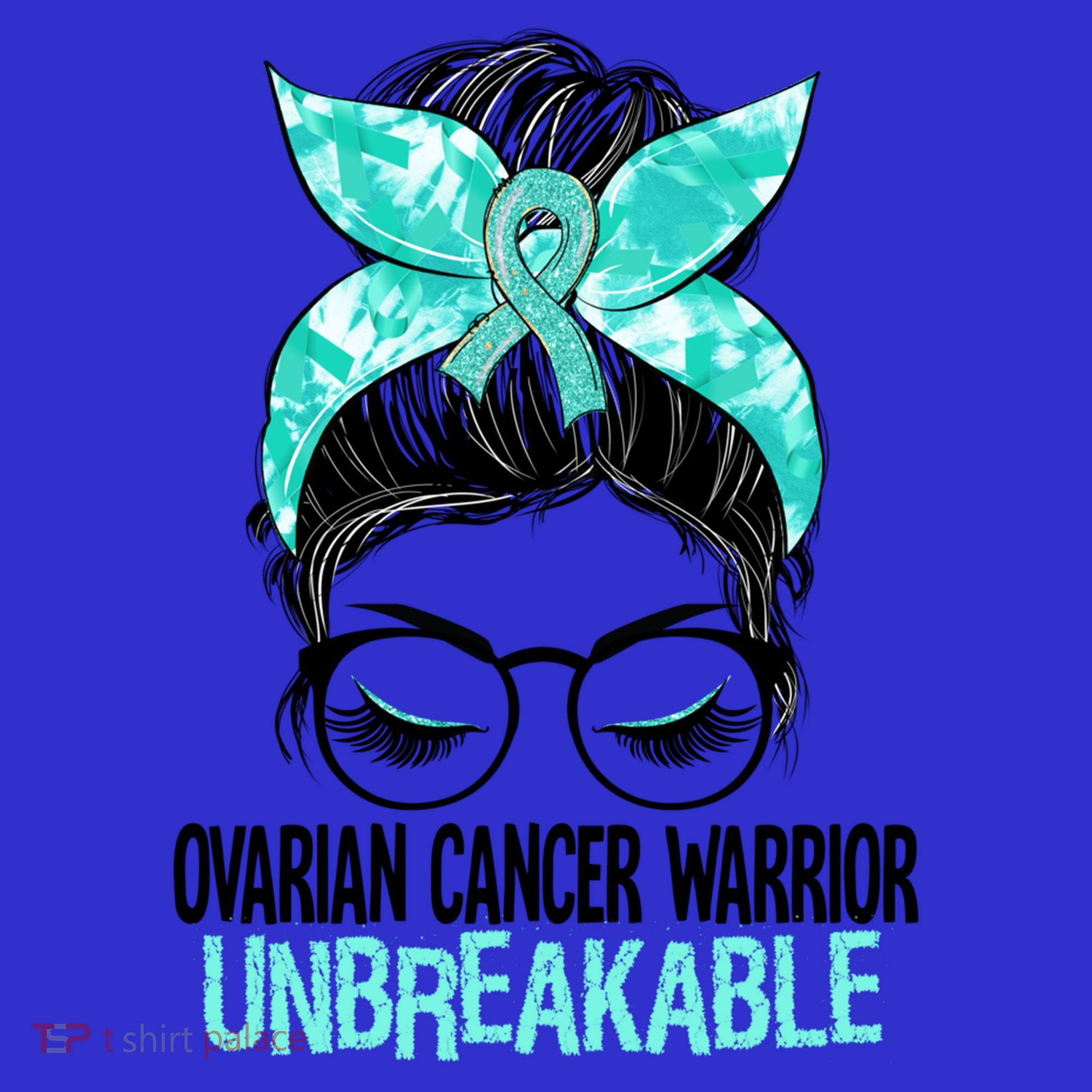 Messy Bun Teal Ribbon Ovarian Cancer Warrior Unbreakable Funny Gift Hoodie