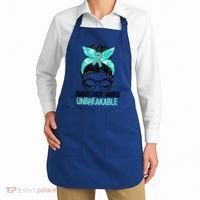 Messy Bun Teal Ribbon Ovarian Cancer Warrior Unbreakable Funny Gift Apron thumb 2