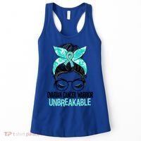 Messy Bun Teal Ribbon Ovarian Cancer Warrior Unbreakable Funny Gift Women's Tank Top thumb 0
