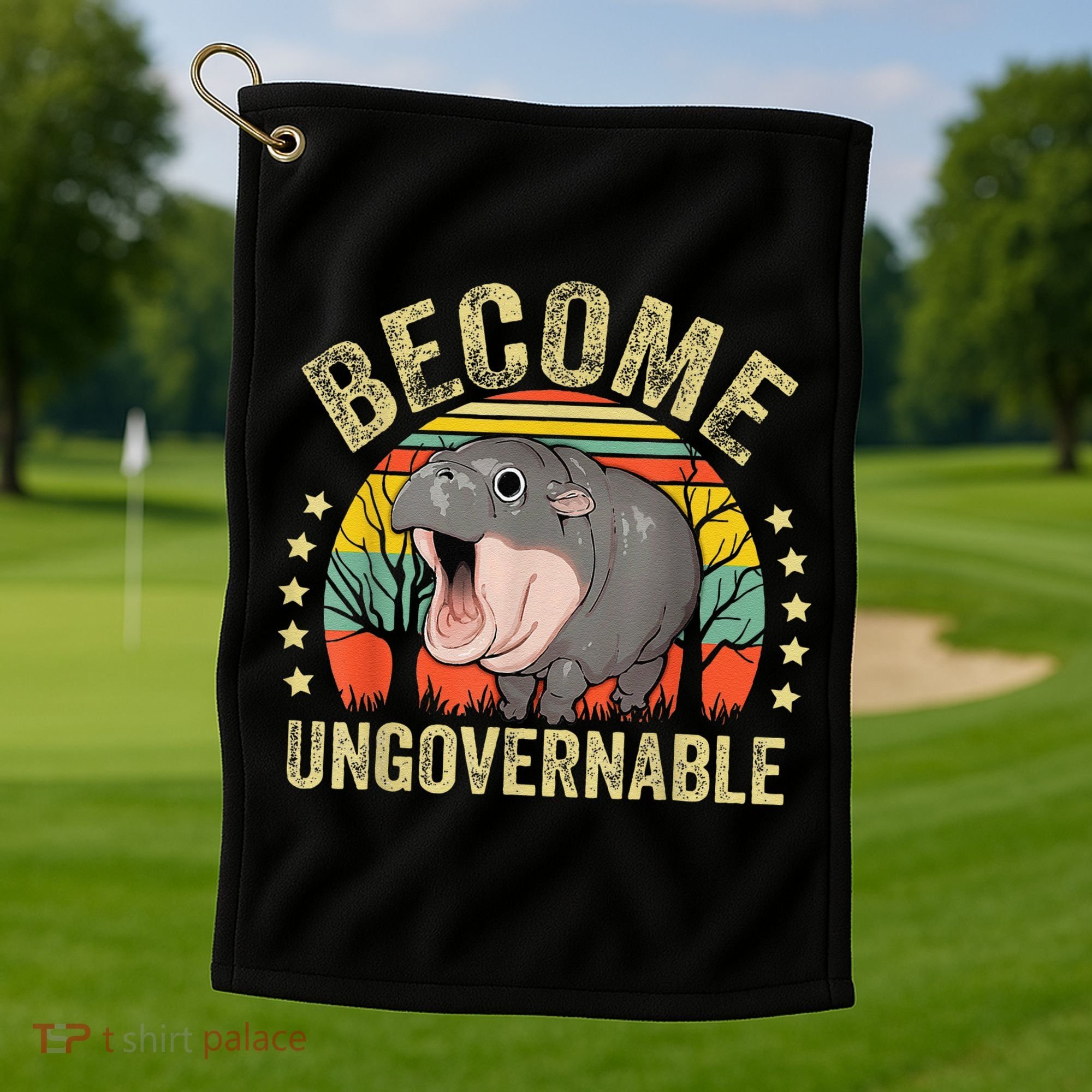 Moodeng Become Ungovernable Funny Baby Hippo Moo Deng Joke Golf Towel