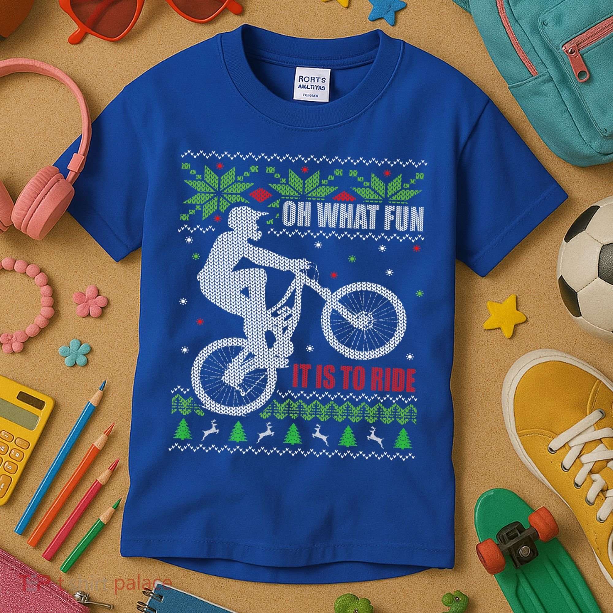 Mountain Bike Ugly Christmas Mountain Biking Gift Kids T-Shirt