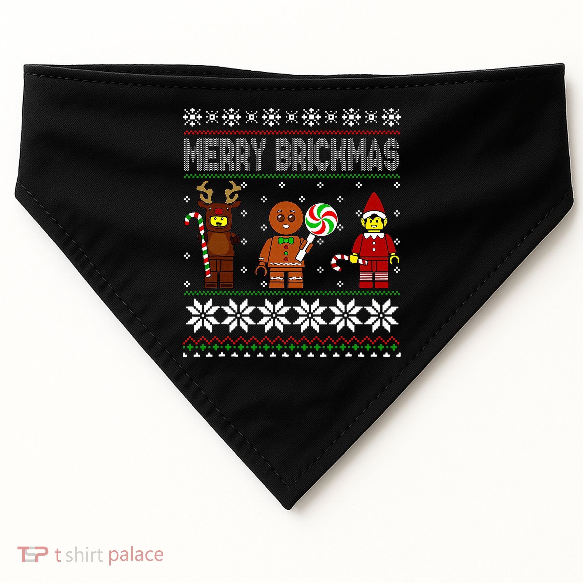 Merry Brickmas Ugly Christmas Block Brick Building  USA-Made Doggie Bandana