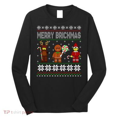Merry Brickmas Ugly Christmas Block Brick Building  Long Sleeve Shirt