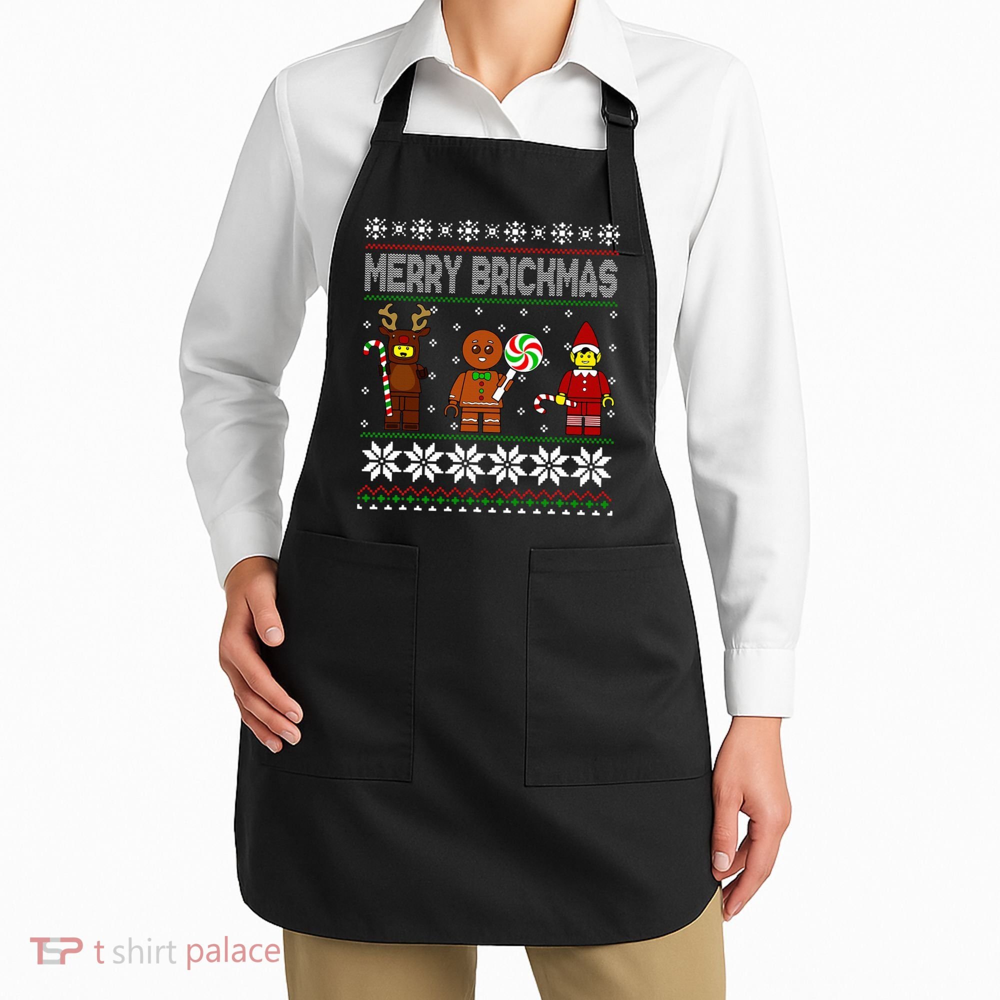 Merry Brickmas Ugly Christmas Block Brick Building  Apron