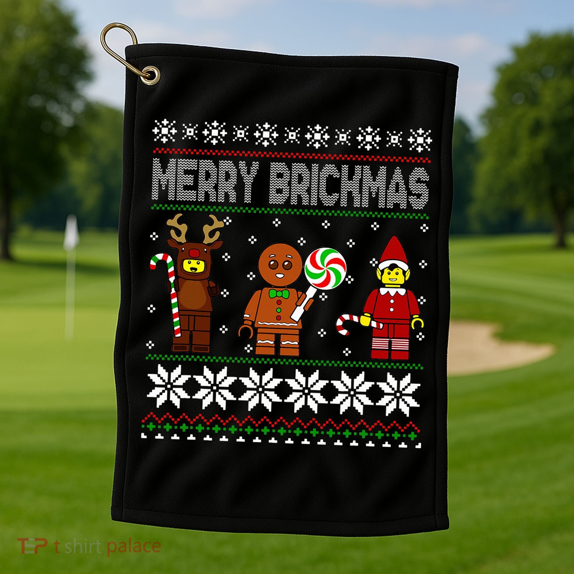 Merry Brickmas Ugly Christmas Block Brick Building  Golf Towel