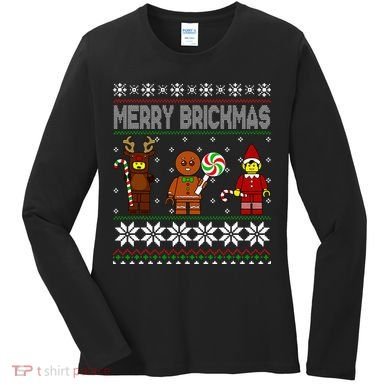 Merry Brickmas Ugly Christmas Block Brick Building  Women's Long Sleeve Shirt