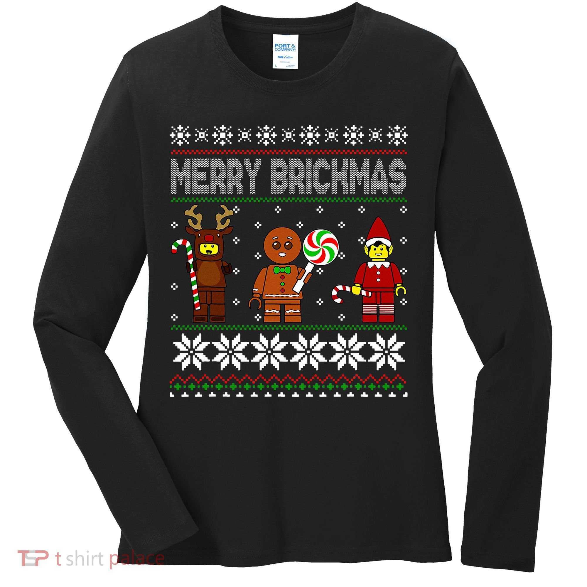 Merry Brickmas Ugly Christmas Block Brick Building  Women's Long Sleeve Shirt
